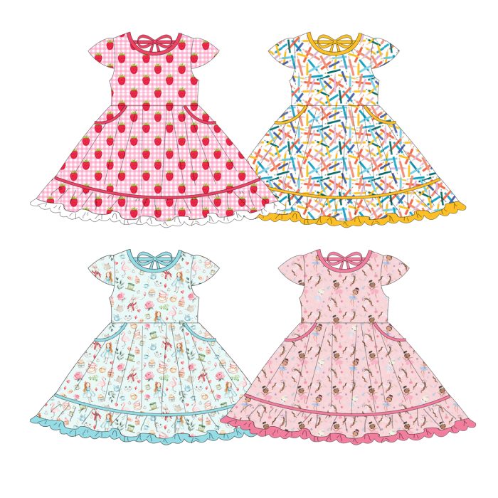 Girls Cap Sleeve Twirling Dress With Side Pockets