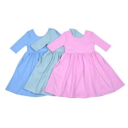 Kids Half Sleeve Hidden Pockets Scoop Back Twirling Dress