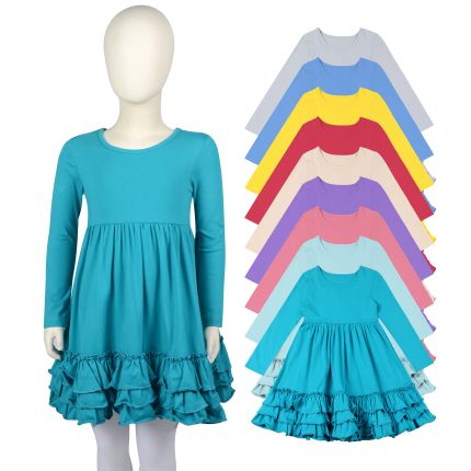 Girls Summer Long Sleeve Ball Gown Ruffle Dresses