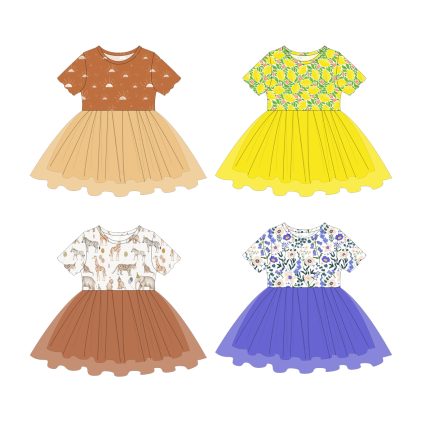 Girls Short Sleeve O-Neck Tulle Dress