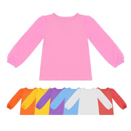 Girls Long Puff Sleeve Basic Shirts