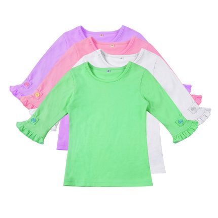 Girls 3/4 Sleeves Tiny Ruffles Shirts