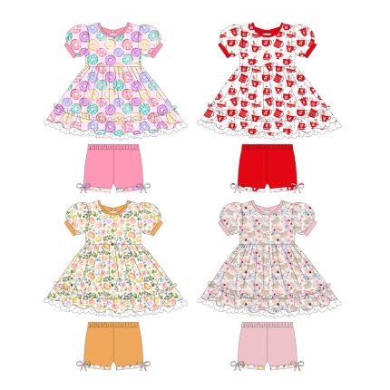 Girls Puff Sleeve Tunic And Shorts Set