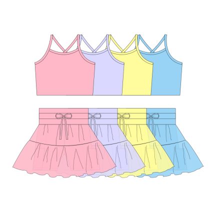 Girls Crop Straps Top And Skirts Set