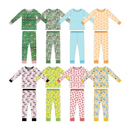Unisex Long Sleeve O-Neck Bamboo Blend Printed Pajama Set