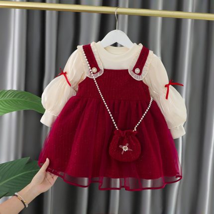 Red Bubble Sleeves Infant Girl Clothing Sets