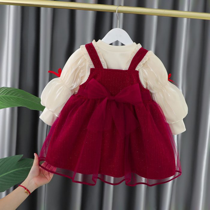 Red Bubble Sleeves Infant Girl Clothing Sets