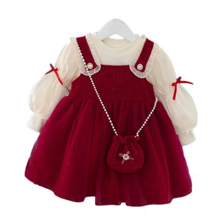 Red Bubble Sleeves Infant Girl Clothing Sets