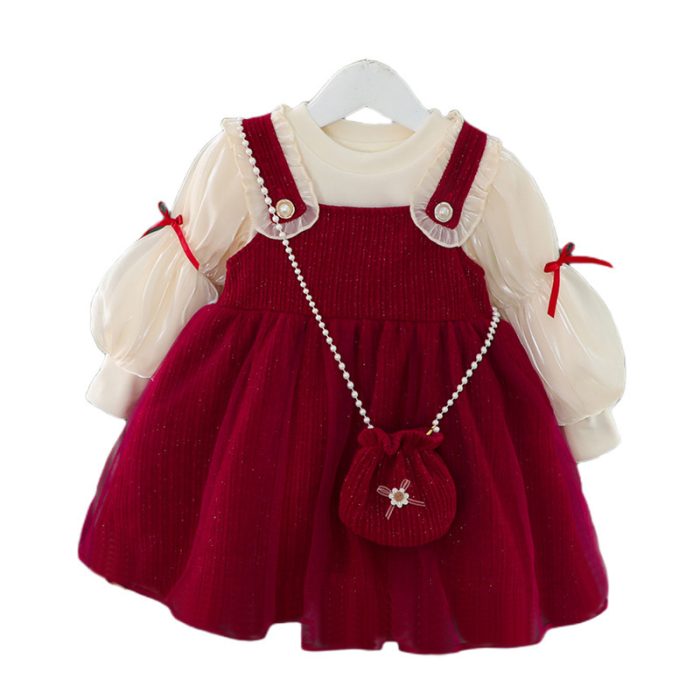 Red Bubble Sleeves Infant Girl Clothing Sets