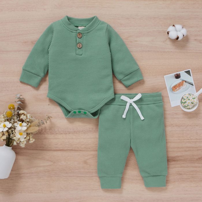 Newborn Baby Clothes Set Waffle Pocket Wear