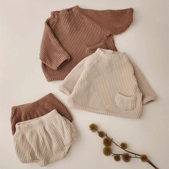 Spring Autumn Baby Clothes Set Waffle Pocket Wear