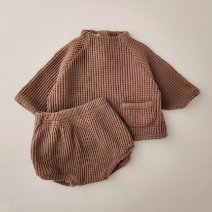 Spring Autumn Baby Clothes Set Waffle Pocket Wear