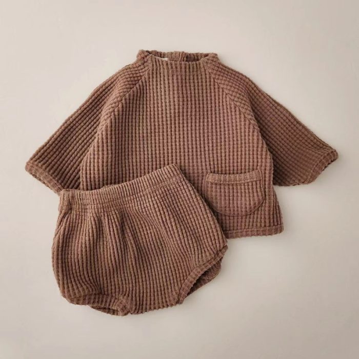 Spring Autumn Baby Clothes Set Waffle Pocket Wear