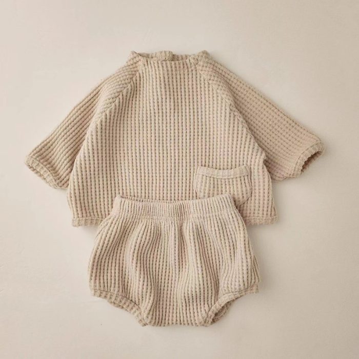 Spring Autumn Baby Clothes Set Waffle Pocket Wear