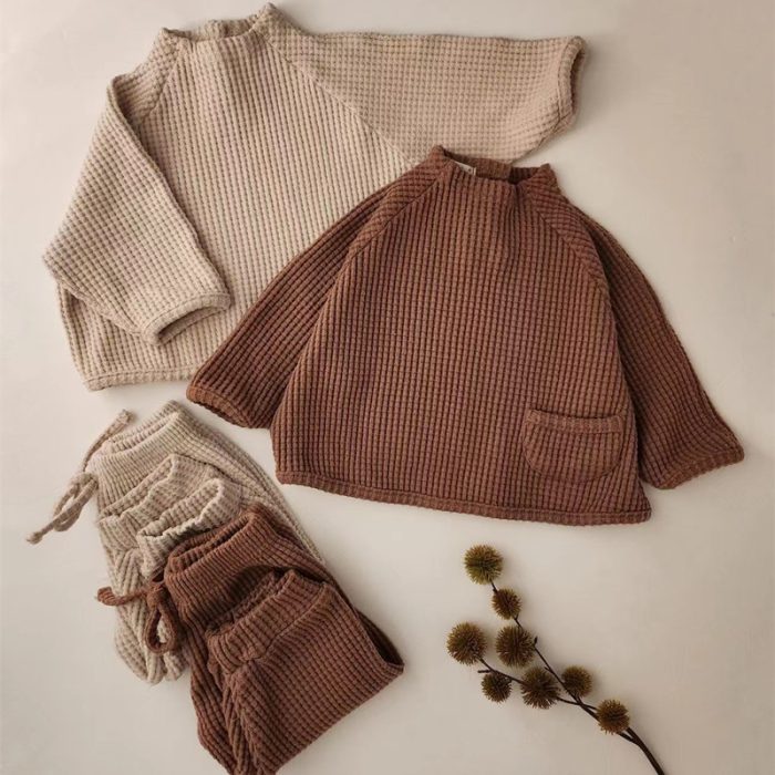 Spring Autumn Baby Clothes Set Waffle Pocket Wear