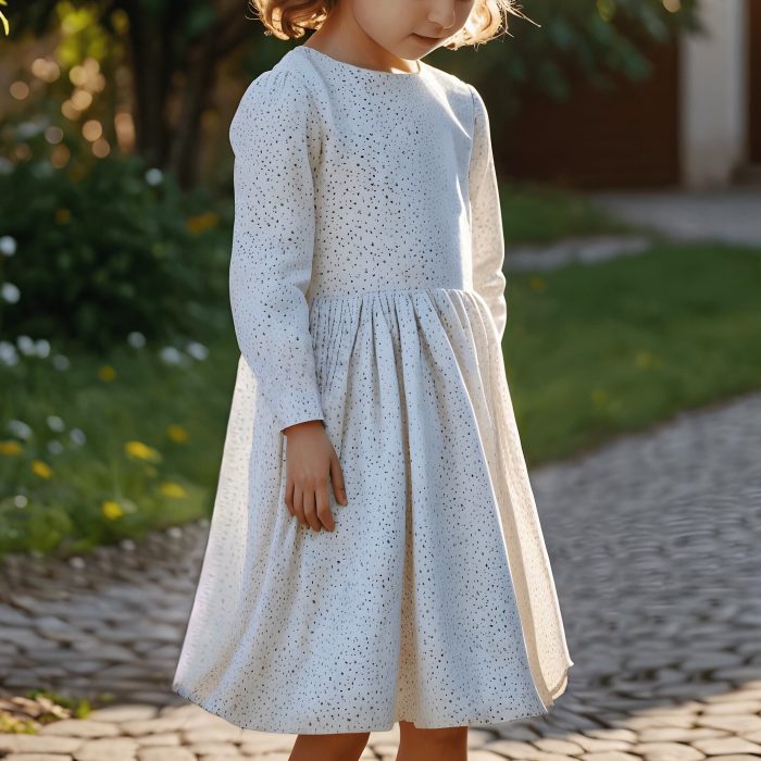 Spring Long Sleeve Kid Girl Fashion Dress with Pocket
