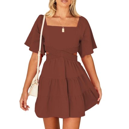 Summer Square Neck Young Lady Mini Dress