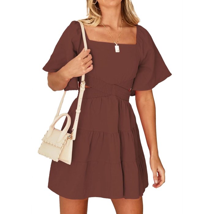 Summer Square Neck Young Lady Mini Dress
