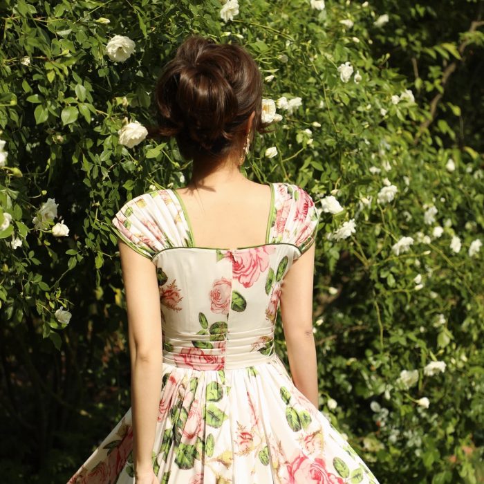 Romantic Floral Printed Women Midi Dress Square Neck