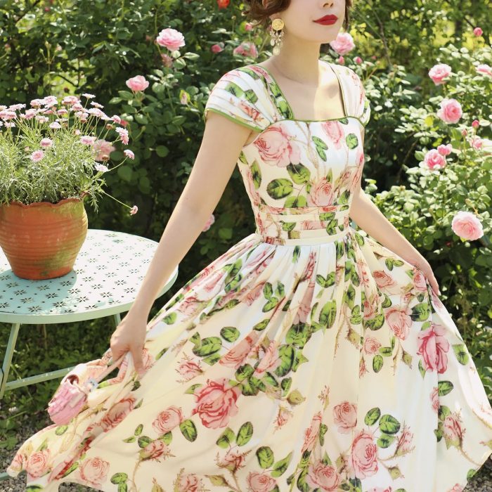 Romantic Floral Printed Women Midi Dress Square Neck