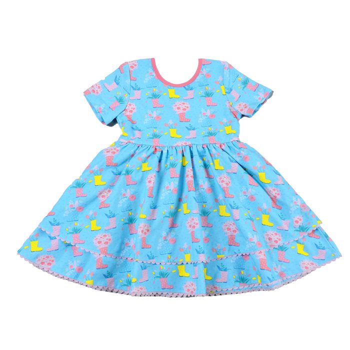 Short Sleeve Baby Girl Dress with Patterns