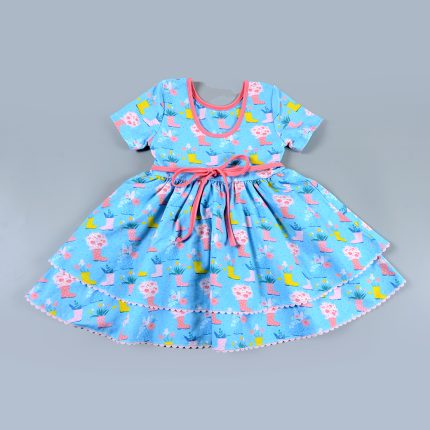 Short Sleeve Baby Girl Dress with Patterns