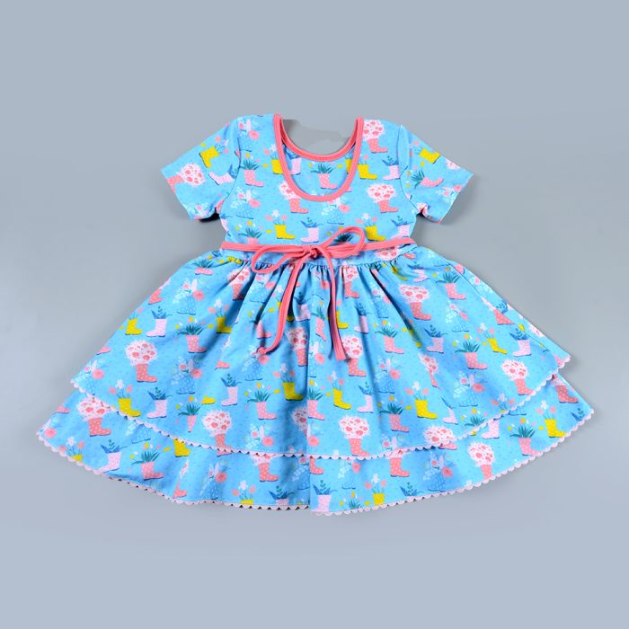 Short Sleeve Baby Girl Dress with Patterns