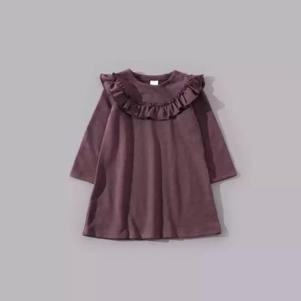Summer Long Sleeve Knee-Length Kid Girl Ruffles Dress