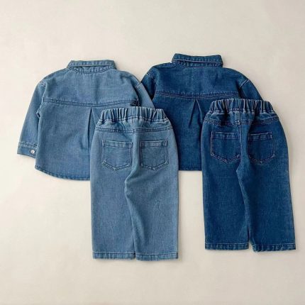 Cotton Knit Tops Shorts Two Piece Denim Sets