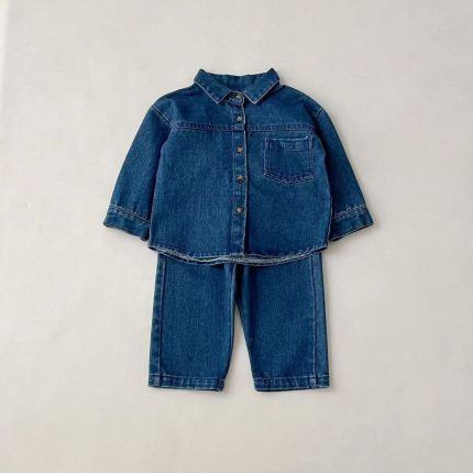 Cotton Knit Tops Shorts Two Piece Denim Sets