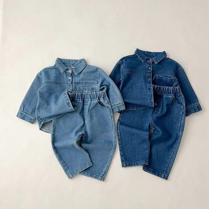 Cotton Knit Tops Shorts Two Piece Denim Sets