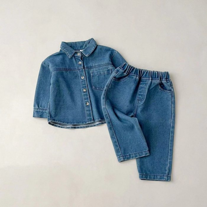Cotton Knit Tops Shorts Two Piece Denim Sets