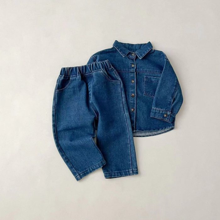 Cotton Knit Tops Shorts Two Piece Denim Sets
