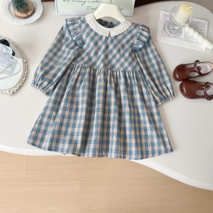 Ruffle Sleeve Linen Cotton Gingham Girls Dress