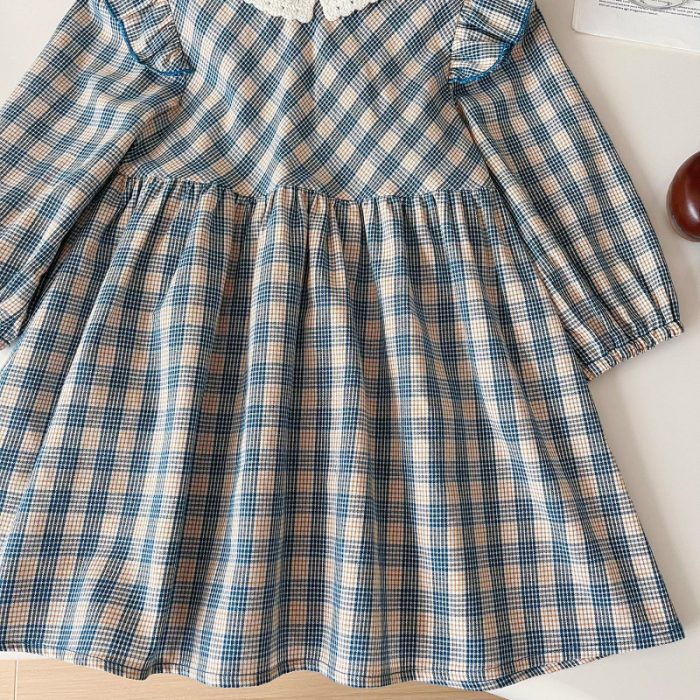 Ruffle Sleeve Linen Cotton Gingham Girls Dress