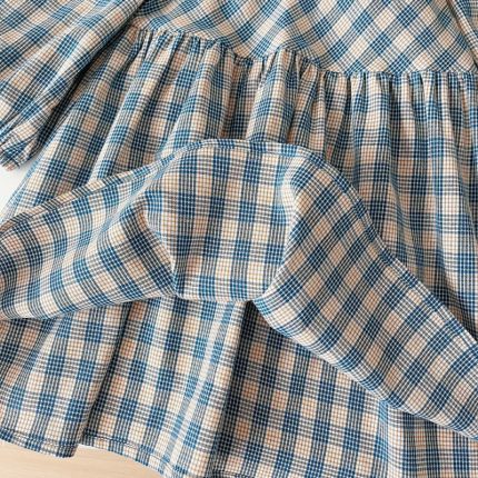 Ruffle Sleeve Linen Cotton Gingham Girls Dress