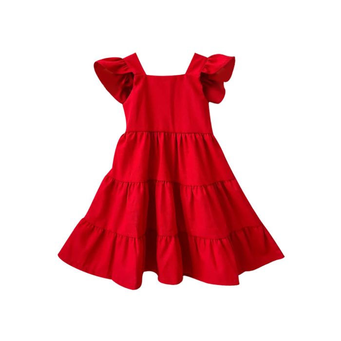 Flutter Sleeve Solid Kid Dress