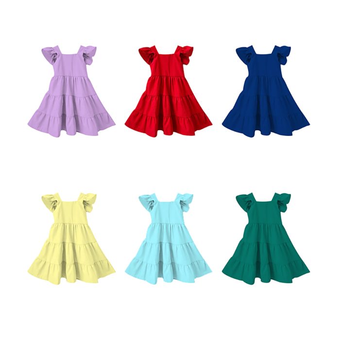 Flutter Sleeve Solid Kid Dress
