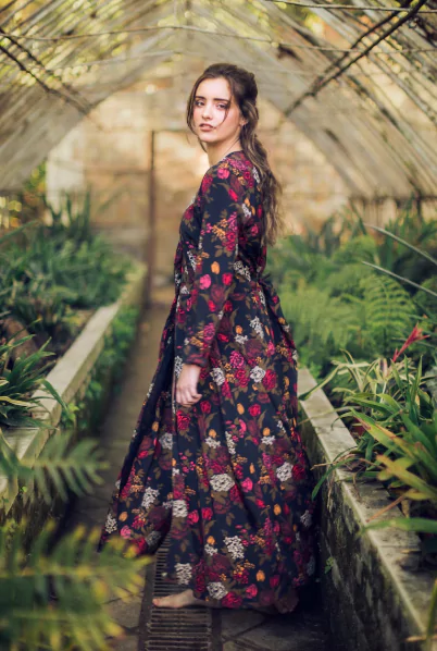 woman with floral dress bare feet