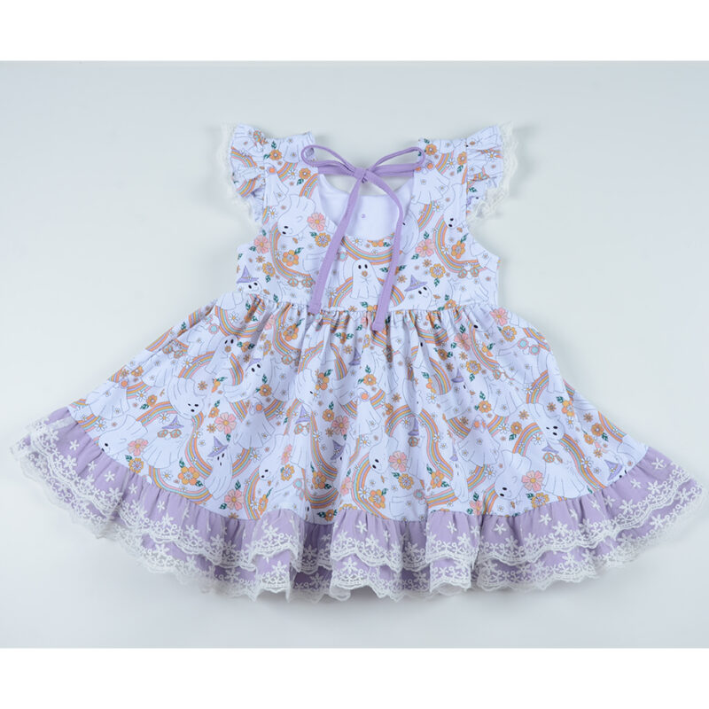 Kid Girls Fluffy Sleeve Dresses With Bow-Knot