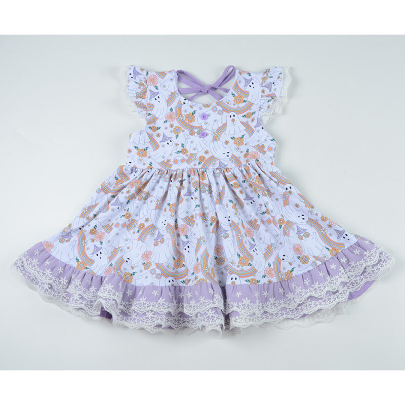 Kid Girls Fluffy Sleeve Dresses With Bow-Knot