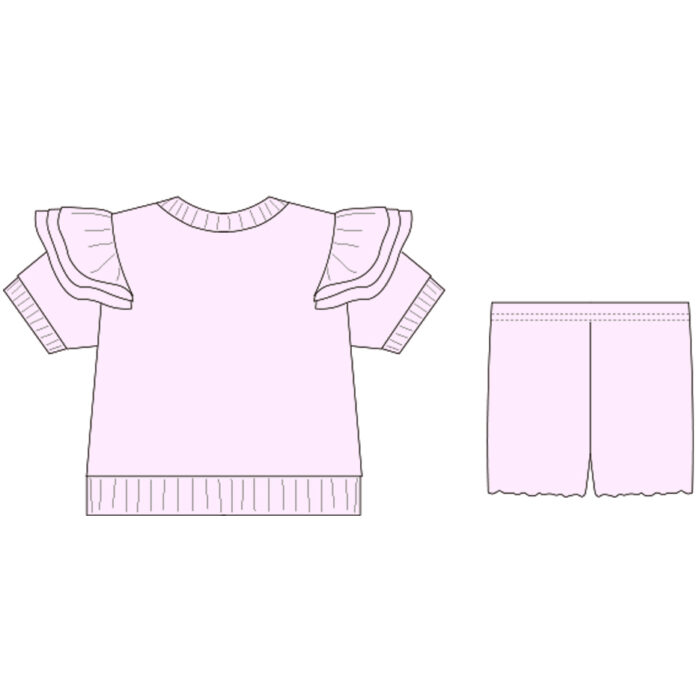 Girls three-layer flying sleeve top and shorts two-piece set
