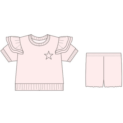 Girls three-layer flying sleeve top and shorts two-piece set