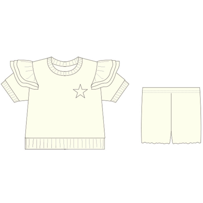 Girls three-layer flying sleeve top and shorts two-piece set