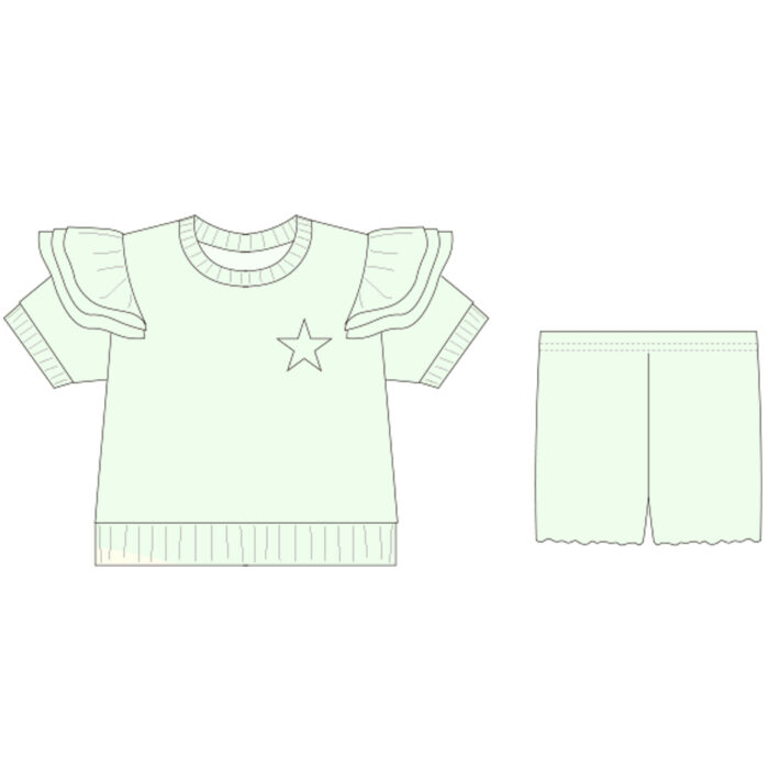 Girls three-layer flying sleeve top and shorts two-piece set