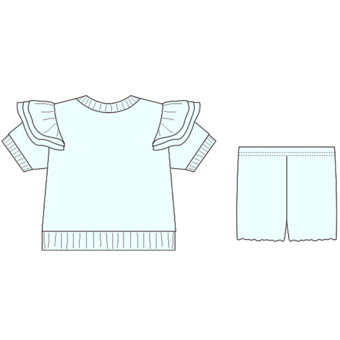 Girls three-layer flying sleeve top and shorts two-piece set