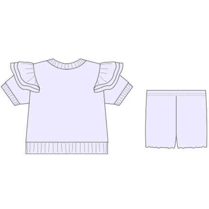Girls three-layer flying sleeve top and shorts two-piece set