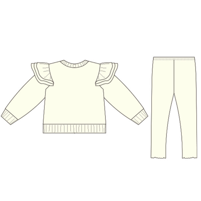 Girls three-layer flying sleeve top and Pants 2 piece set