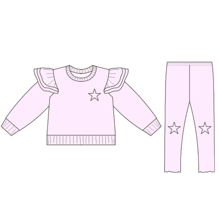 Girls three-layer flying sleeve top and Pants 2 piece set