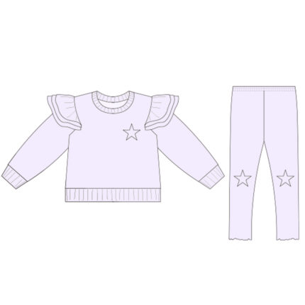 Girls three-layer flying sleeve top and Pants 2 piece set
